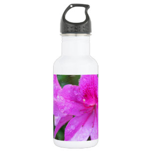 Schöne, rosa Blume mit Regentropfen. Blumen Trinkflasche