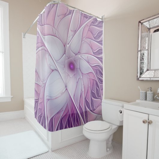 Schöne rosa Blume Moderne Abstrakte Fraktal Kunst, Duschvorhang (Beispiel)