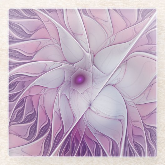 Schöne rosa Blume Moderne Abstrakte Fraktal Kunst, Glasuntersetzer (Vorderseite)