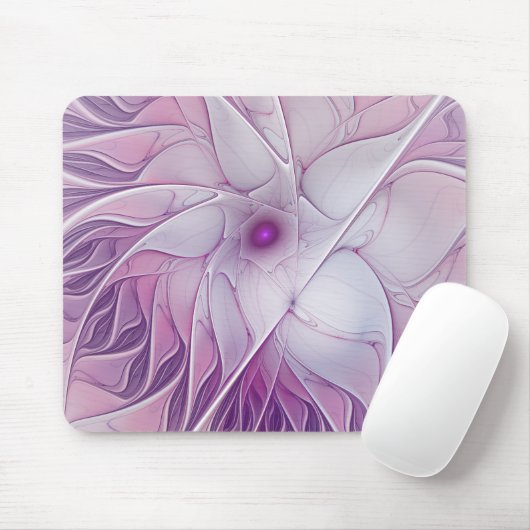 Schöne rosa Blume Moderne Abstrakte Fraktal Kunst, Mousepad (Mit Mouse)