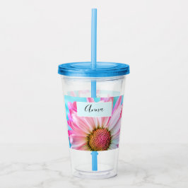 Schöne rosa Blume Nah Foto Akryltumor Acryltrinkbecher