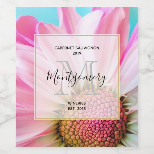 Schöne rosa Blume Nah Foto Weinkultur und Erde Weinetikett (Einzelnes Label)