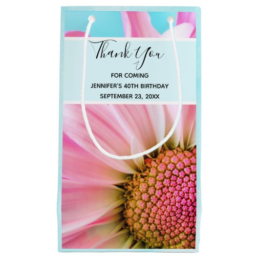 Schöne rosa Blume Nah Up Foto Danke Kleine Geschenktüte (Vorderseite)