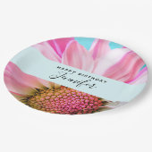 Schöne rosa Blume Nah Up Foto Geburtstag Pappteller (Schrägansicht)