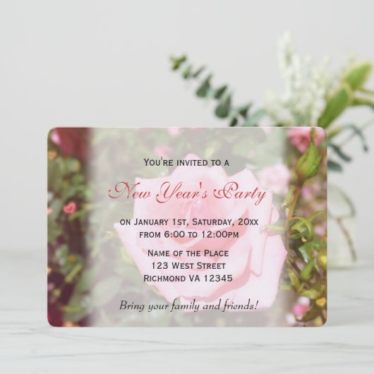 Schöne rosa Blume Neujahr Party Einladung (Stehend Vorderseite)