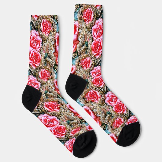 Schöne rosa Blume & Perlen Metallischer 3D-Effekt Socken (Rechts)