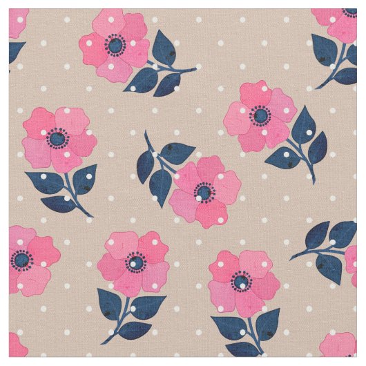 Schöne rosa Blume Polka Dots Muster Stoff (Nahaufnahme)