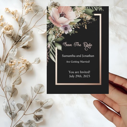 Schöne rosa Blume Rose Gold Save the Date Karte