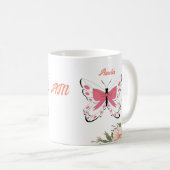 Schöne rosa Blume Schmetterlinge Name Monogramm Kaffeetasse (VorderseiteRechts)
