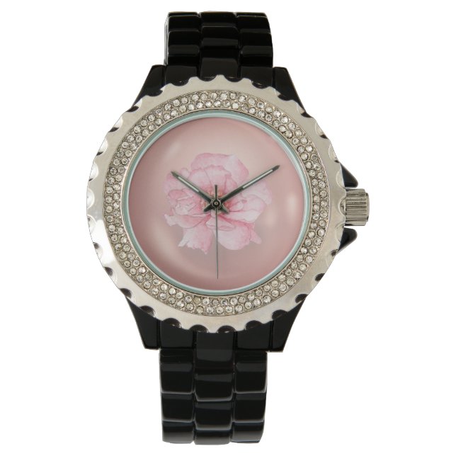Schöne rosa Blume und Perlenhintergrund Armbanduhr (Vorderseite)