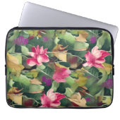 Schöne rosa Blume und tropisches Leaf-Muster Laptopschutzhülle (Vorderseite)