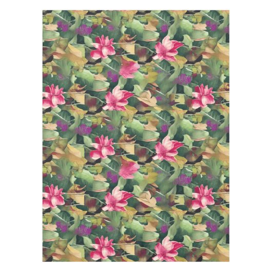 Schöne rosa Blume und tropisches Leaf-Muster Tischdecke (Vorderseite)