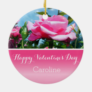 Schöne rosa Blume Valentinstag Keramik Ornament