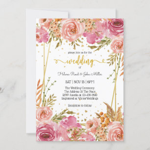 Schöne rosa Blume verzaubert Hochzeitscoula Invi Einladung