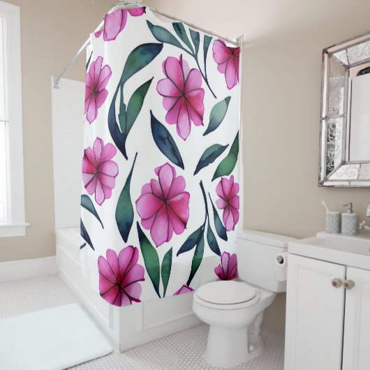 Schöne rosa Blume Wasserfarben Muster Duschvorhang (Beispiel)