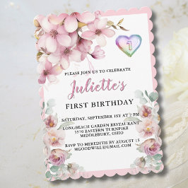 Schöne rosa Blume zum ersten Geburtstag Feiertagskarte