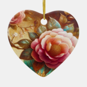 Schöne rosa Blumen auf einem Valentinstag-Baum Keramik Ornament
