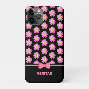 Schöne rosa Blumen auf Schwarz & Textname Case-Mate iPhone Hülle