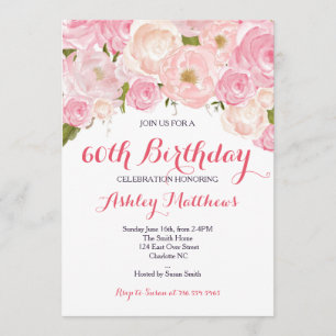 Schöne rosa Blumen-Einladung zum Geburtstag einer Einladung