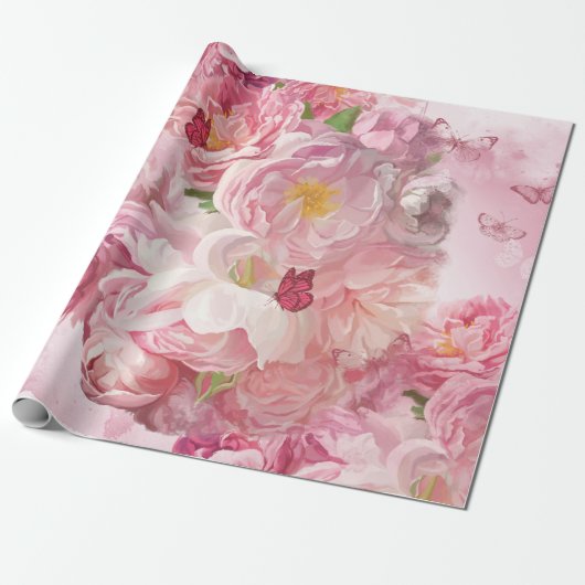 Schöne rosa Blumen Garten Geschenkpapier (Ungerollt)