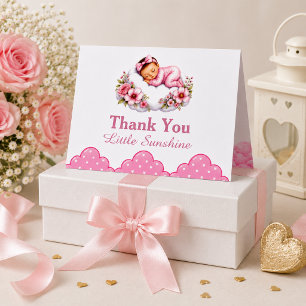 Schöne rosa Blumen Kleine Baby Mädchen Shower Dankeskarte