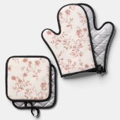 Schöne rosa Blumen Ofenhandschuh & Topflappen-Set (Vorderseite/Rückseite)