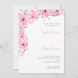 Schöne rosa Blumen Romantische weiße Hochzeit Einladung