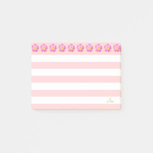 Schöne rosa Blumen & Streifen Post-it Klebezettel