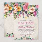 Schöne rosa Blumen-TAUFE Einladung (Vorne/Hinten)