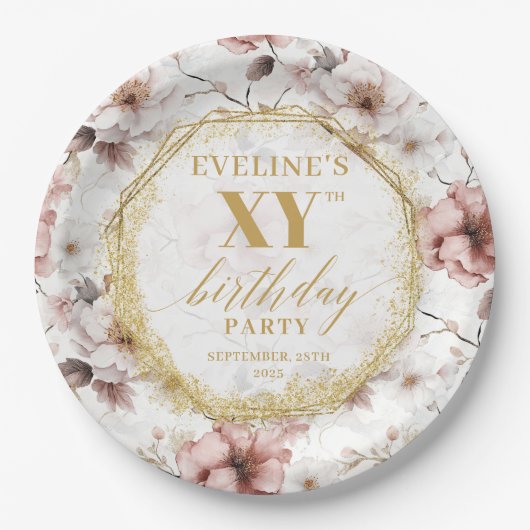 Schöne rosa Blumenbäume Teller (Vorderseite)