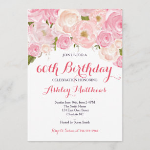 Schöne rosa Blumenfrauen-Geburtstags-Einladung Einladung