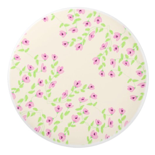 Schöne rosa Blumenhandschuhe Keramikknauf (Vorderseite)