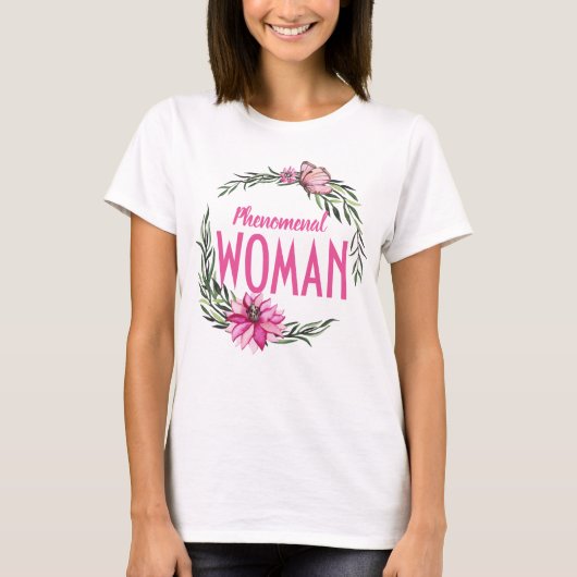 Schöne rosa Blumenreath Phänomenomene Frau T-Shirt (Vorderseite)