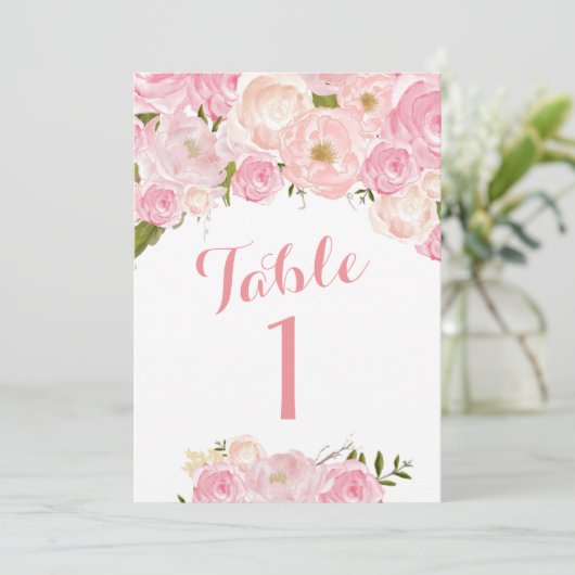 Schöne rosa BlumenTischnummern Einladung (Stehend Vorderseite)