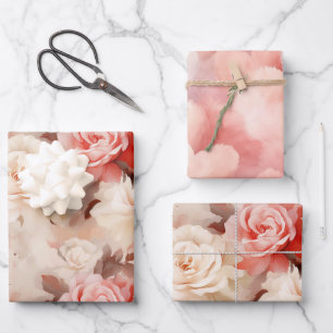 Schöne rosa Blush-Creme-Blume Geschenkpapier Set