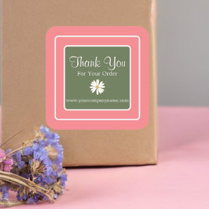 Schöne Rosa Blush Olive Green Daisy Vielen Dank Quadratischer Aufkleber