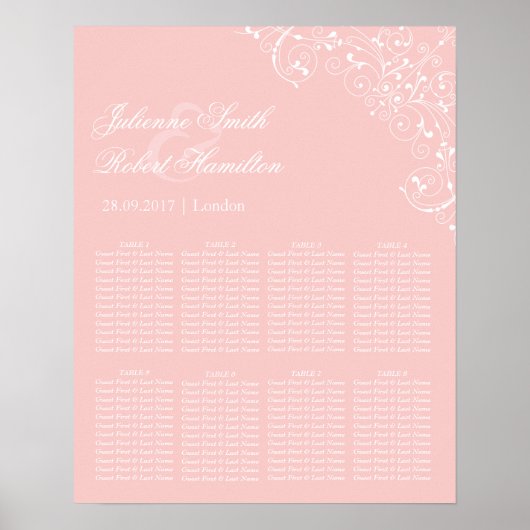 Schöne Rosa Blush Vintage Hochzeitstabelle Poster (Vorne)