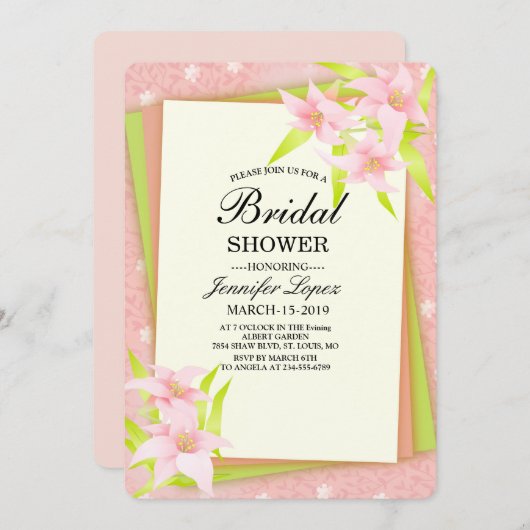 Schöne, rosa Blüte Einladung (Vorne/Hinten)