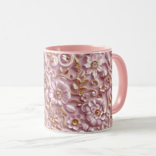 Schöne Rosa-Blüte Tasse (VorderseiteRechts)