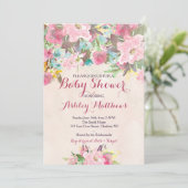 Schöne rosa Blütendusche, Baby Einladung (Stehend Vorderseite)