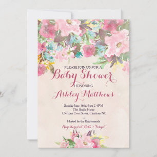 Schöne rosa Blütendusche, Baby Einladung