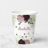 schöne, rosa bordeauxfarbene Blume Pappbecher (Rückseite)