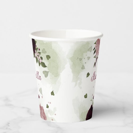 schöne, rosa bordeauxfarbene Blume Pappbecher (Links)