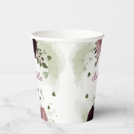 schöne, rosa bordeauxfarbene Blume Pappbecher (Rechts)