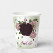 schöne, rosa bordeauxfarbene Blume Pappbecher (Rückseite)