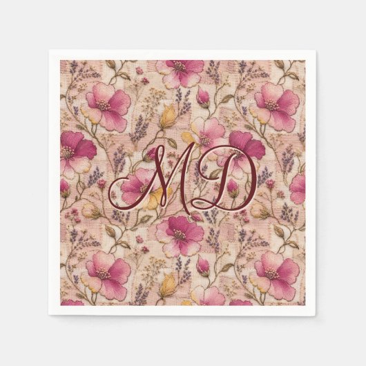 Schöne rosa botanische Blütenmuster Serviette (Vorderseite)