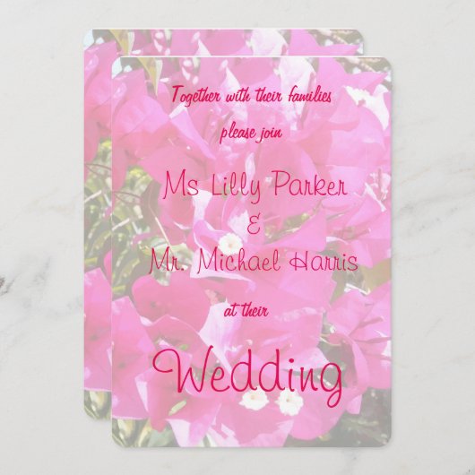 Schöne rosa Bougainvillea PrinsenWedding Einladung (Vorne/Hinten)