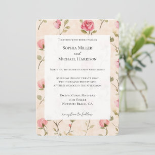 Schöne rosa cremefarbene Rosen Blumen Hochzeit Einladung