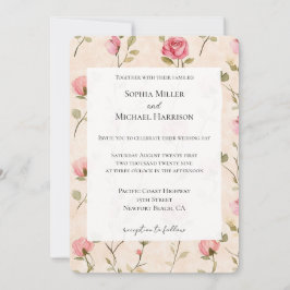 Schöne rosa cremefarbene Rosen Blumen Hochzeit Einladung