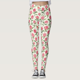 Schöne rosa cremefarbene Rosen Blumen Leggings